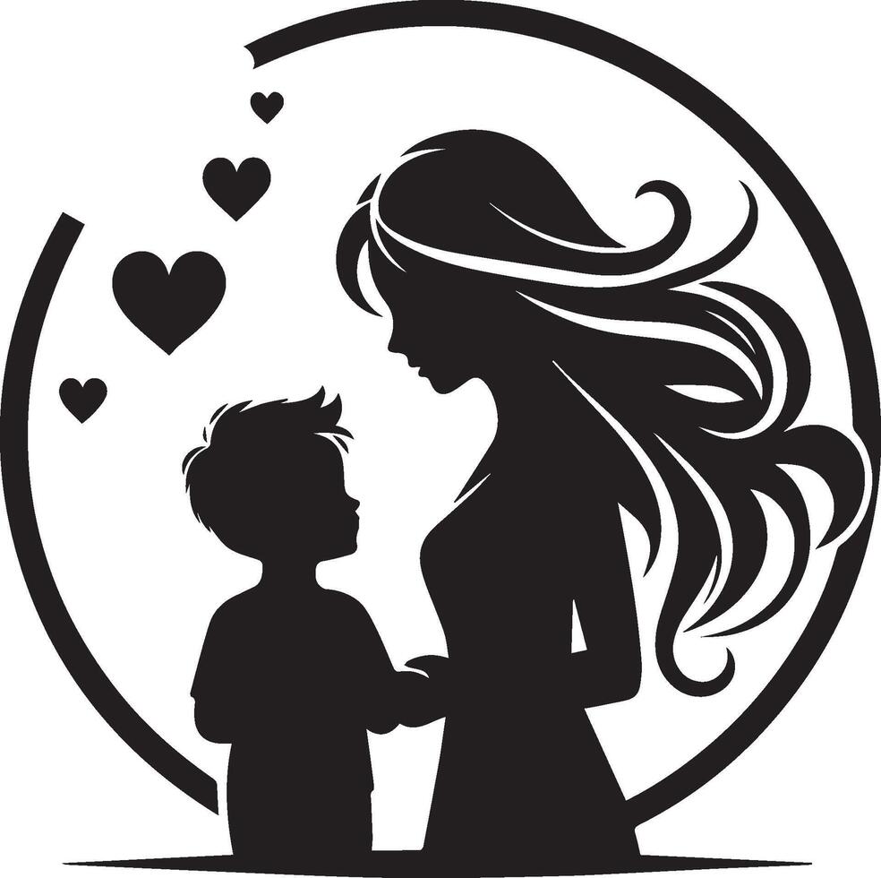 mother and child silhouette with white background. Mother's Day concept vector