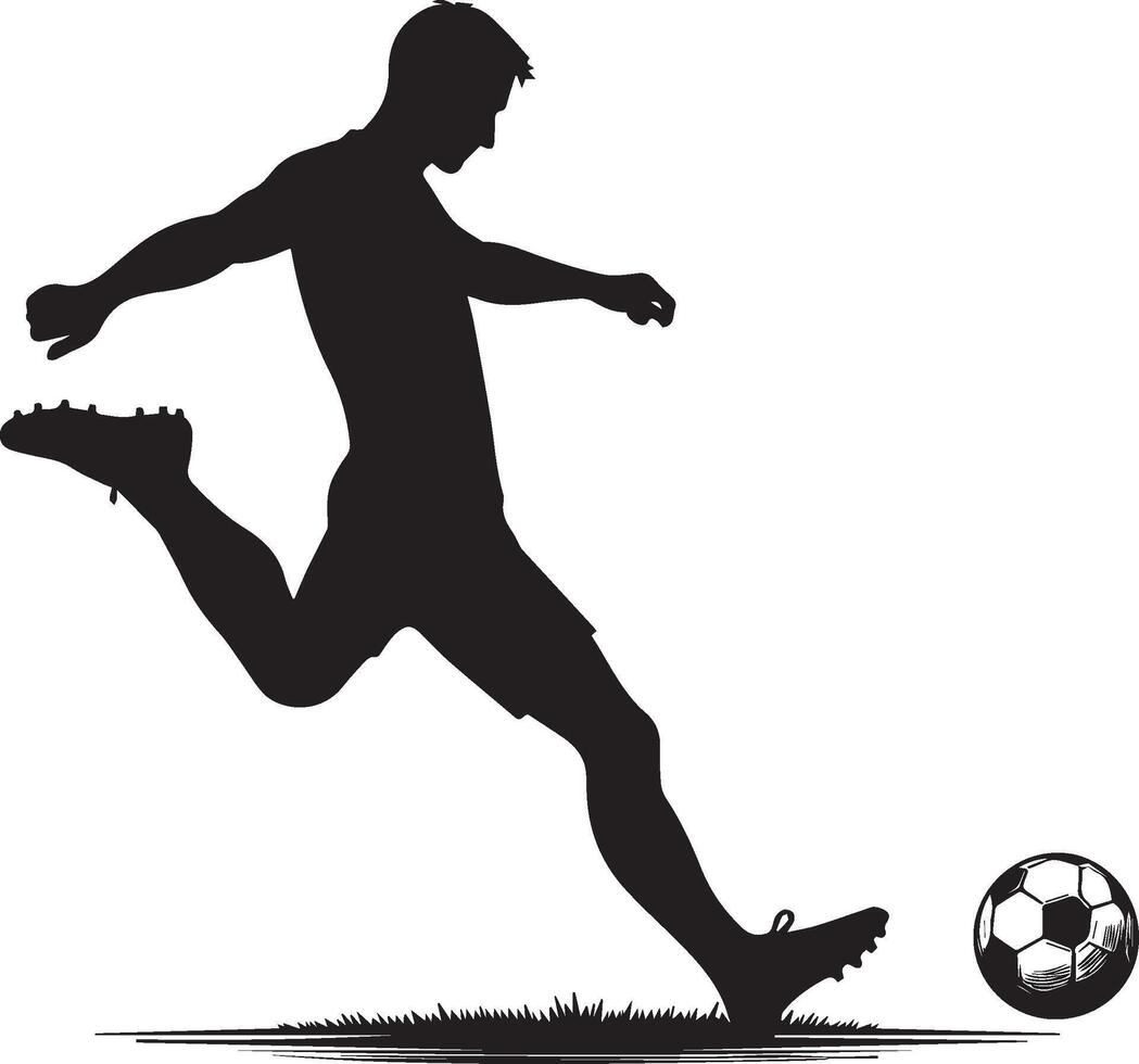 A man silhouette soccer player or football player kicking football isolated on white background. vector