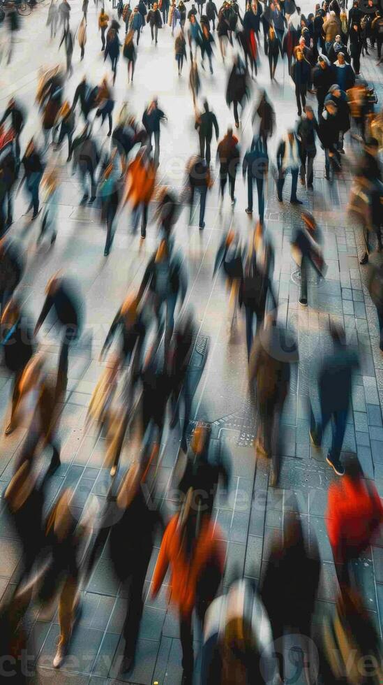 borroso multitud de personas caminando, dinámica foto