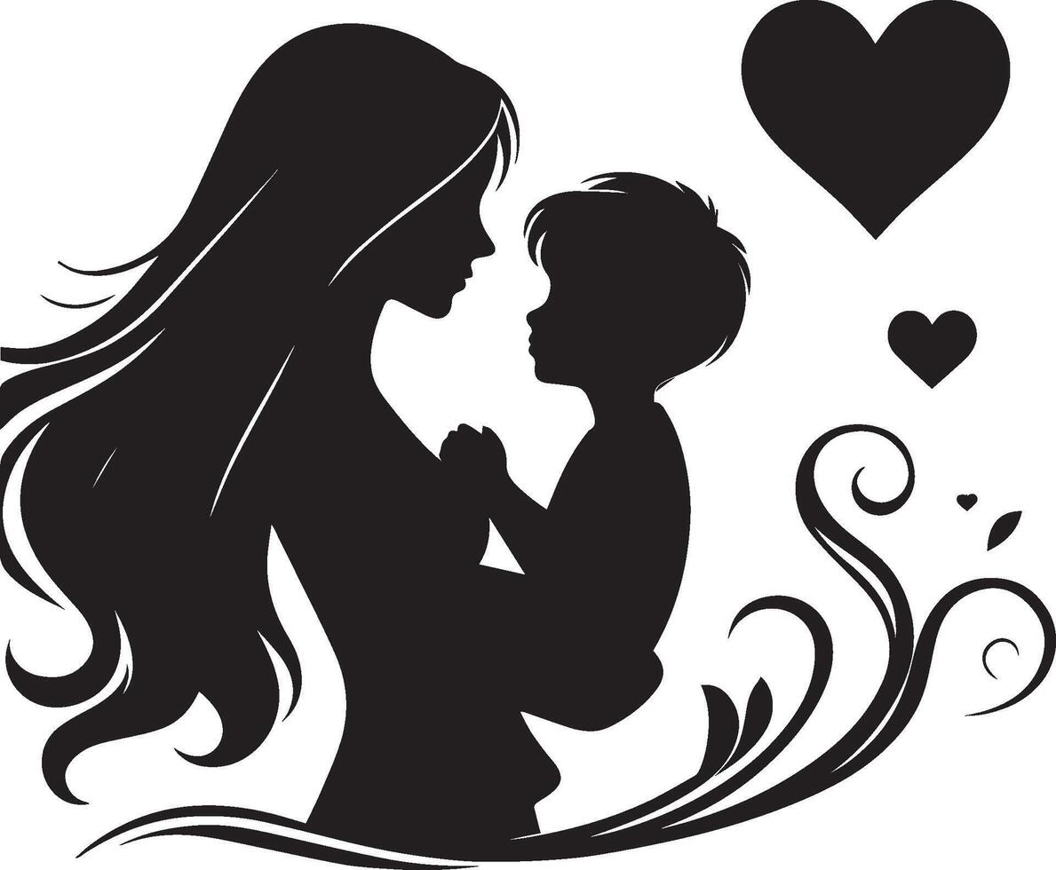 mother and child silhouette with white background. Mother's Day concept vector