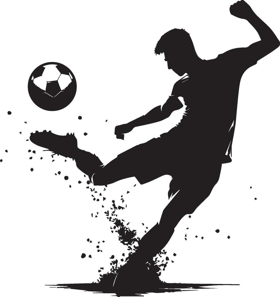 A man silhouette soccer player or football player kicking football isolated on white background. vector