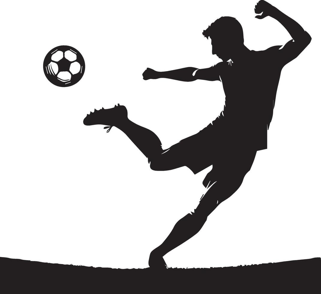 A man silhouette soccer player or football player kicking football isolated on white background. vector