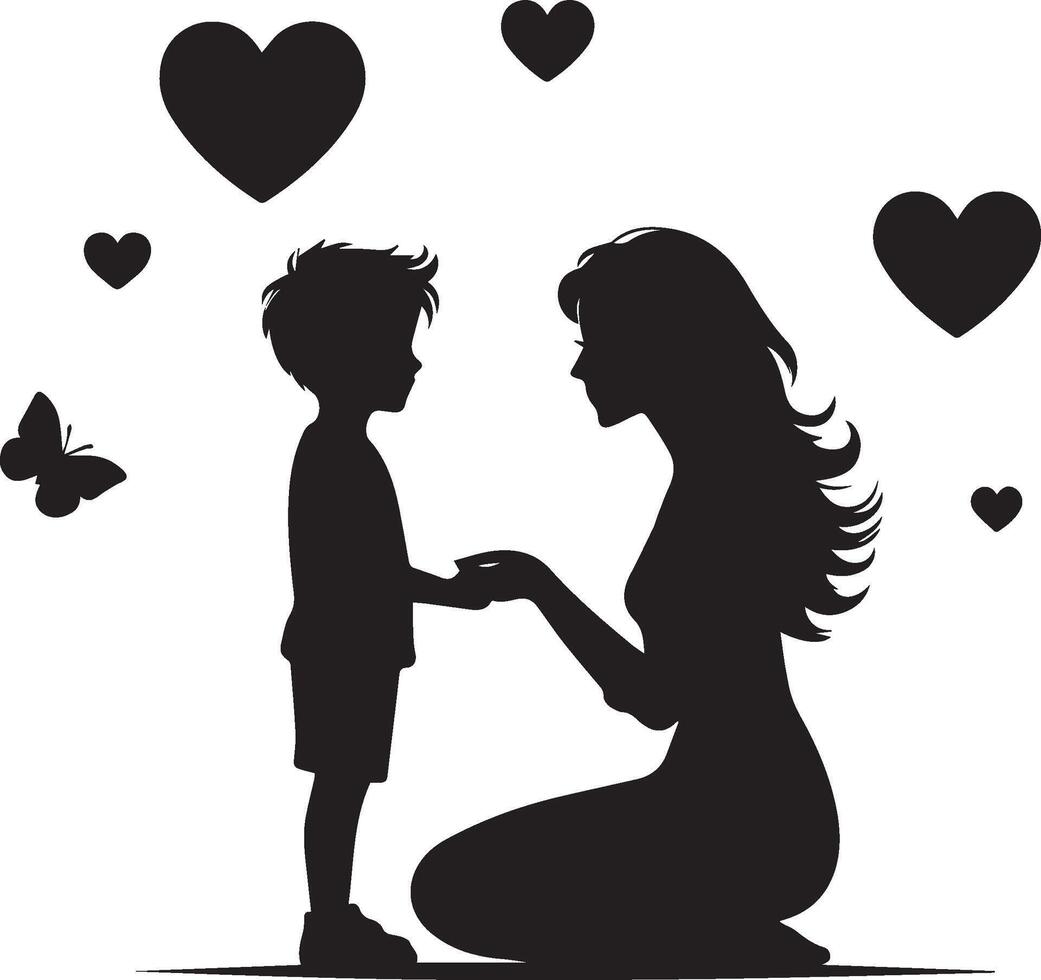 mother and child silhouette with white background. Mother's Day concept vector