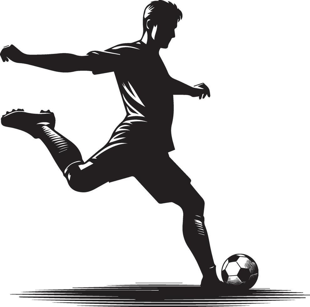 A man silhouette soccer player or football player kicking football isolated on white background. vector