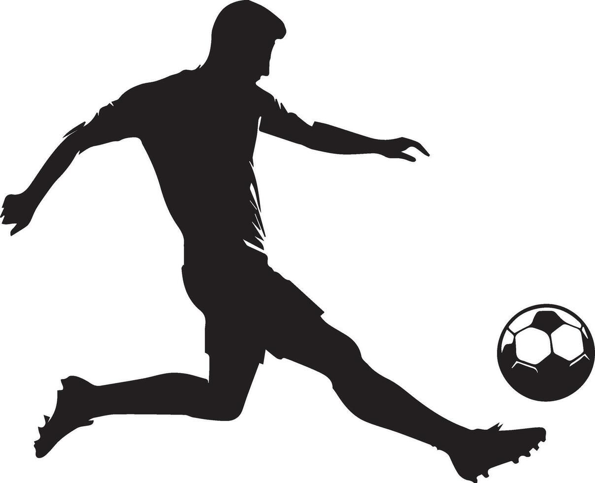 A man silhouette soccer player or football player kicking football isolated on white background. vector