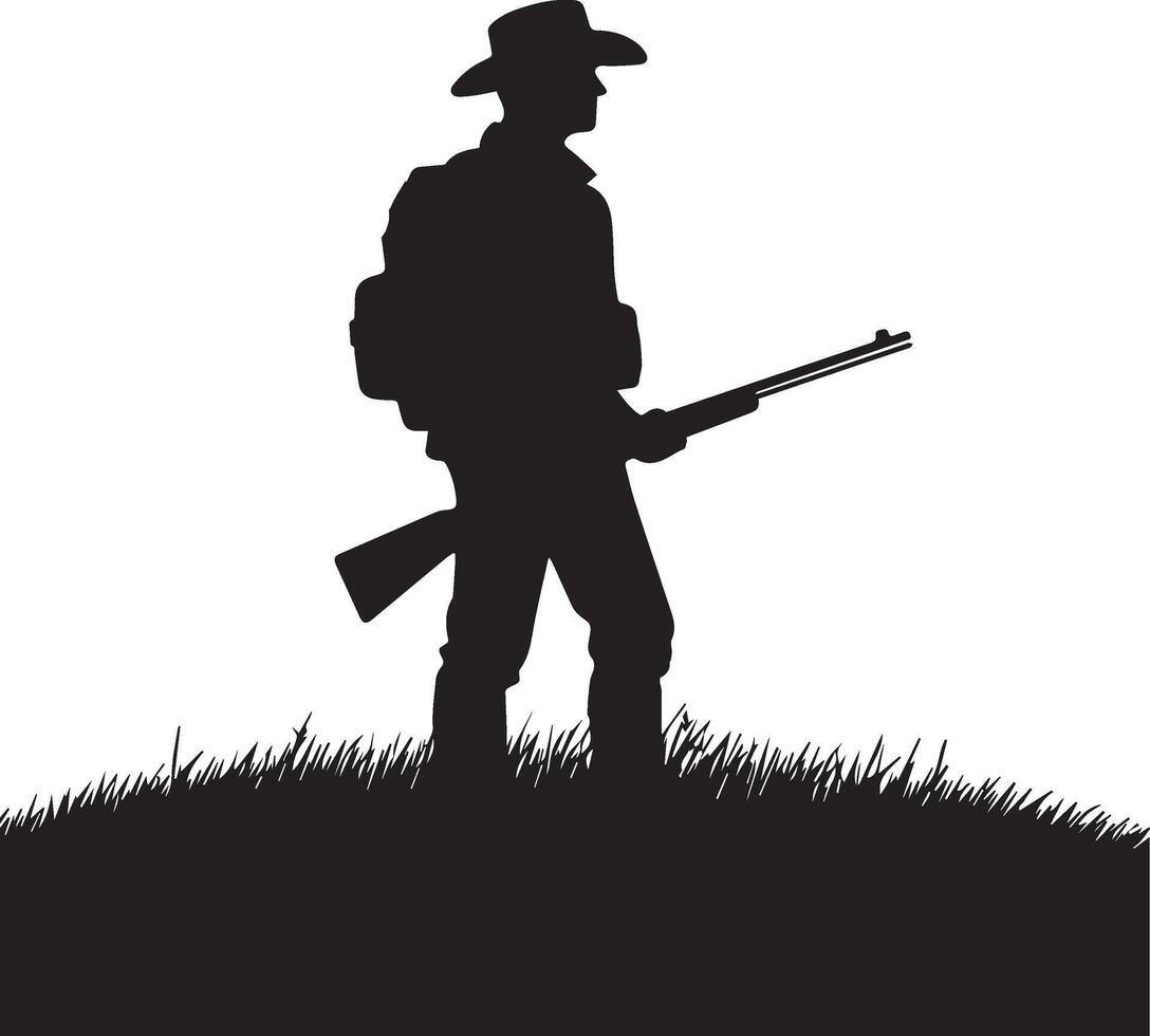 Hunting man silhouette set. Hunting man with gun vector