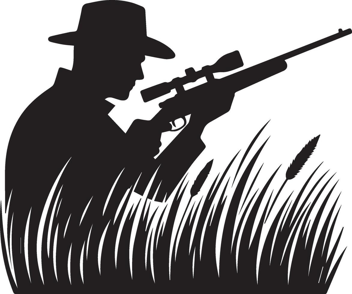 Hunting man silhouette set. Hunting man with gun vector