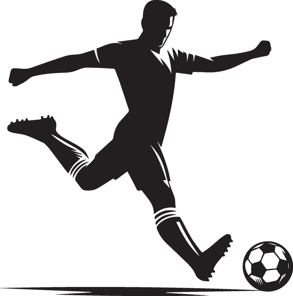 A man silhouette soccer player or football player kicking football isolated on white background. vector