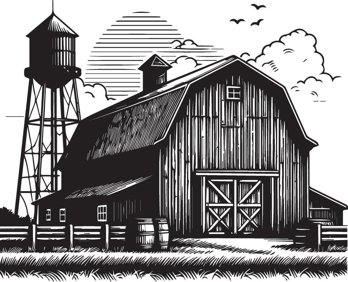 Barn silhouette on white background. Barn logo vector