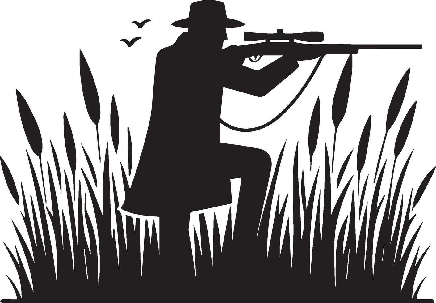 Hunting man silhouette set. Hunting man with gun vector