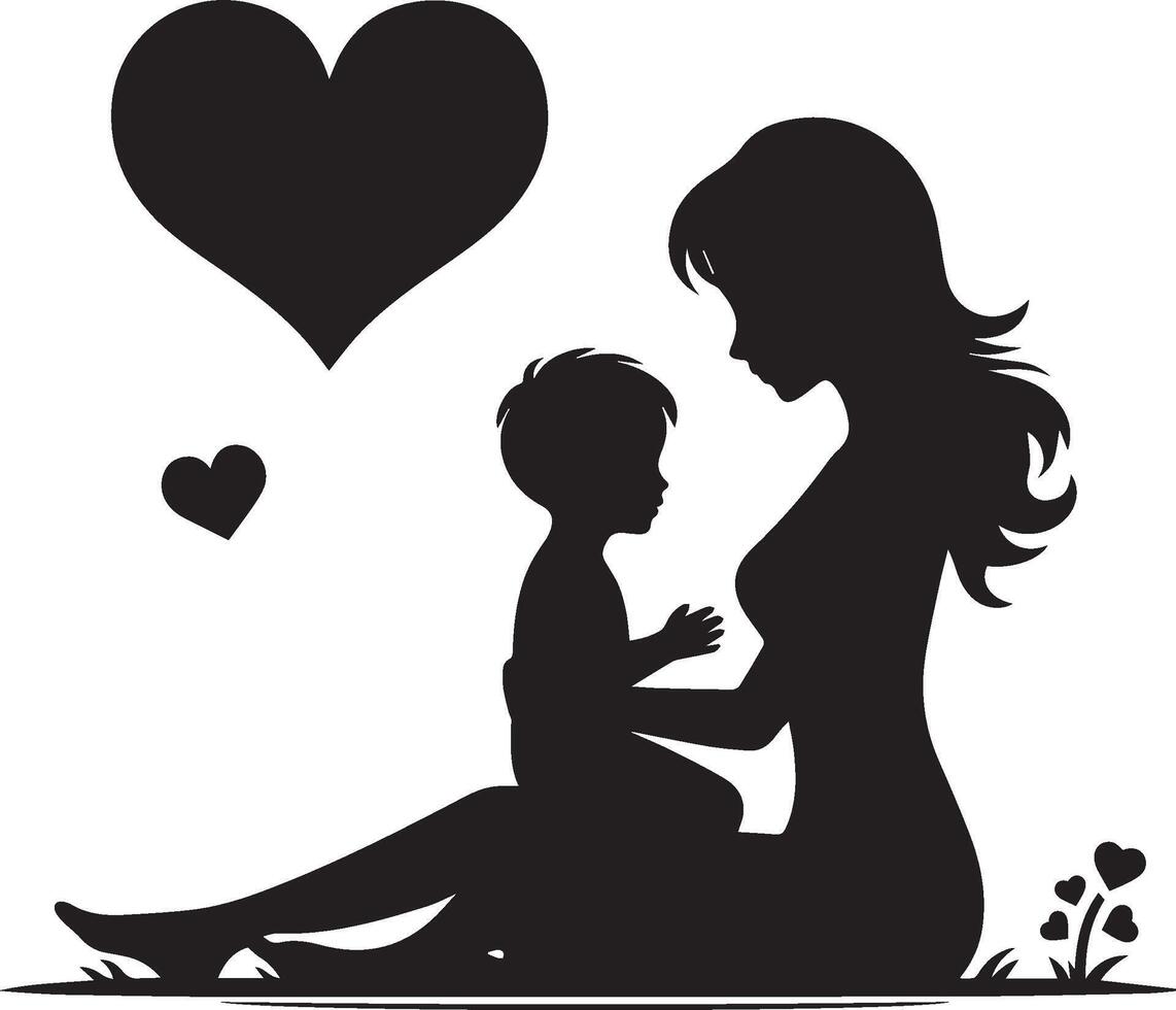 mother and child silhouette with white background. Mother's Day concept vector