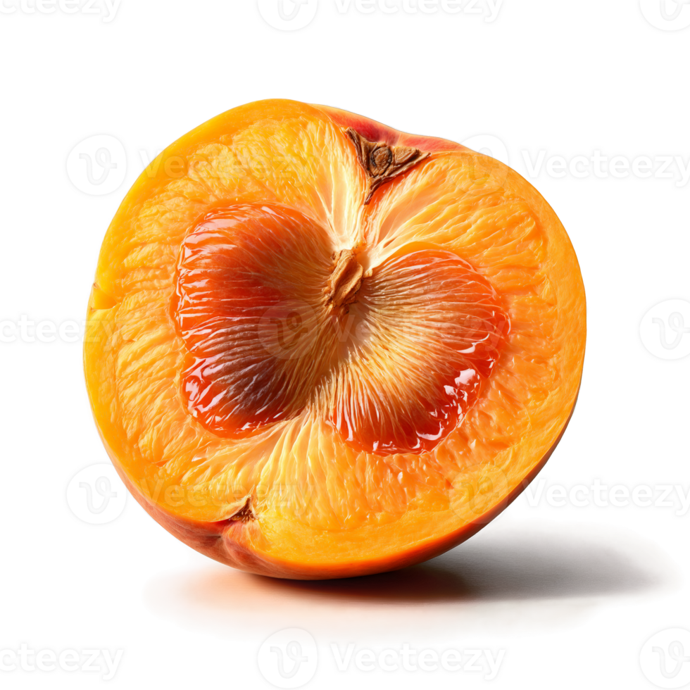 Apricot with sliced half and pit exposed in orange flesh Food and culinary concept png