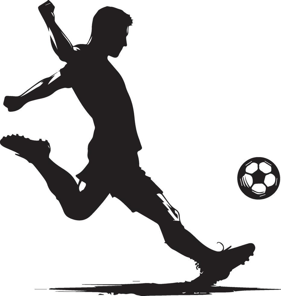 A man silhouette soccer player or football player kicking football isolated on white background. vector