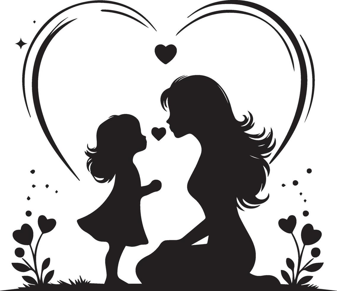 mother and child silhouette with white background. Mother's Day concept vector