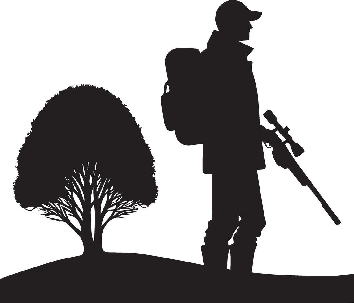 Hunting man silhouette set. Hunting man with gun vector