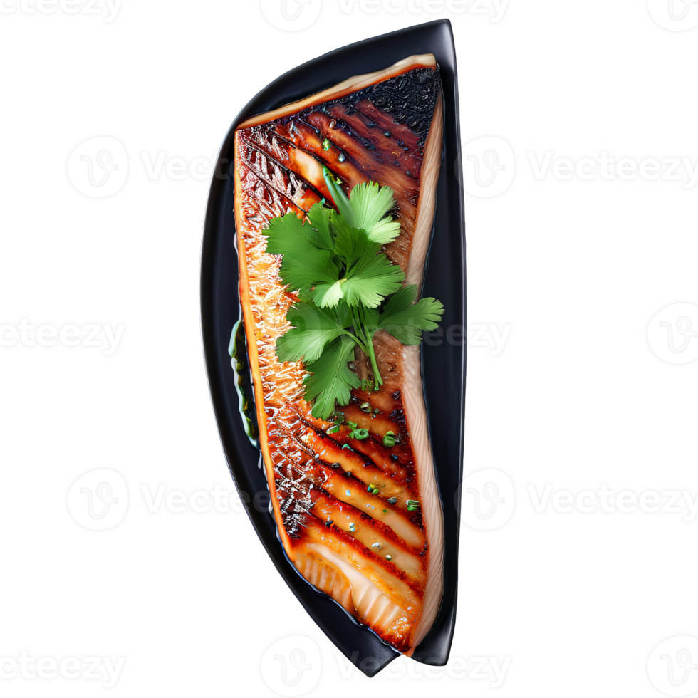 A delectable wild-caught Alaskan black cod fillet, baked with a miso glaze, , png