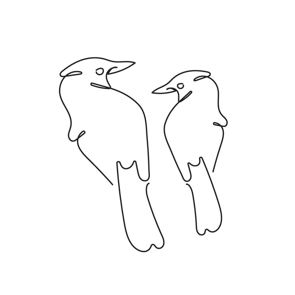 One line design of feathered birds. Illustration vector