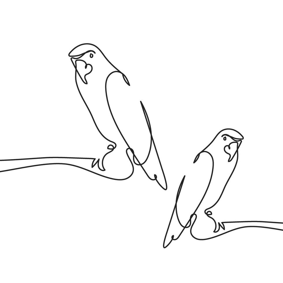 Parrots continuous line drawing design on white background. vector