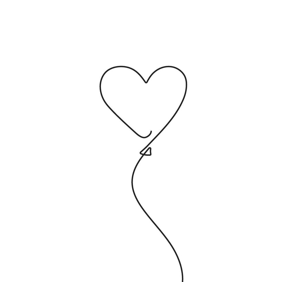 Love balloon valentine continuous line one line drawing isolated illustration vector