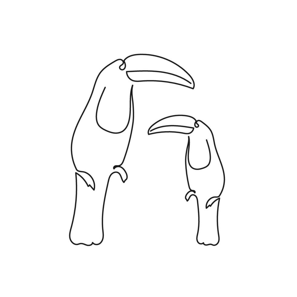 tucán pájaro continuo línea . negro lineal bosquejo aislado en blanco antecedentes. ilustración vector