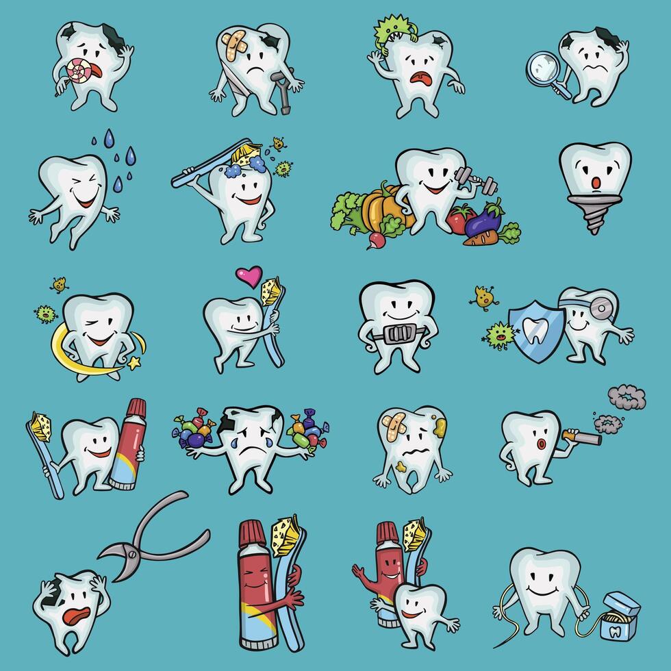 big set of dentist teeth, oral hygiene vector