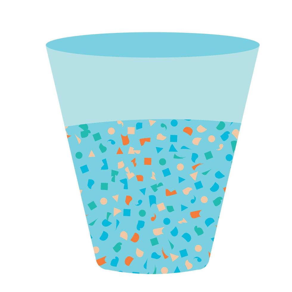 Micro plastic pollution concept. Microplastic in water. Environmental pollution by toxic waste. Toxic pieces in glass of water. illustration isolated on white background. vector