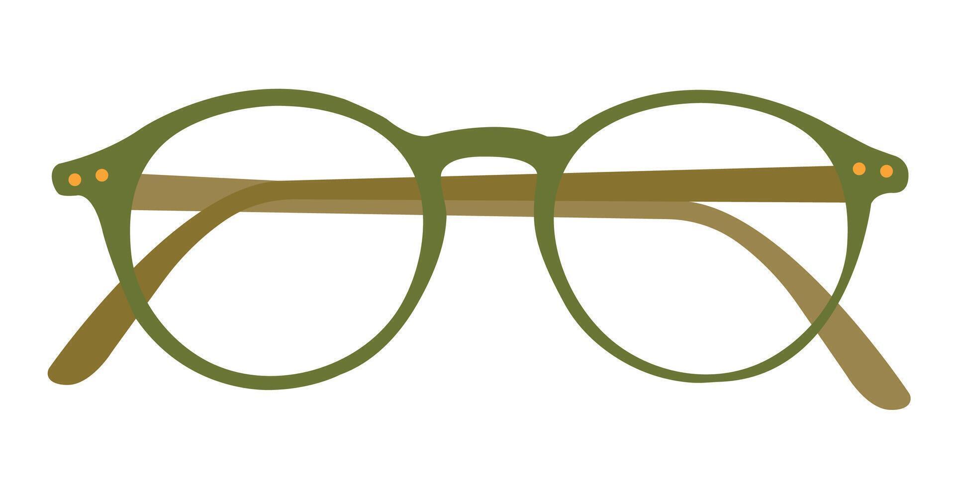 Simple Green Eye Glasses Isolated on White Background. Women, Men, Unisex Accessory. Optics, Health Concept. Design Template, Mockup. Front View vector