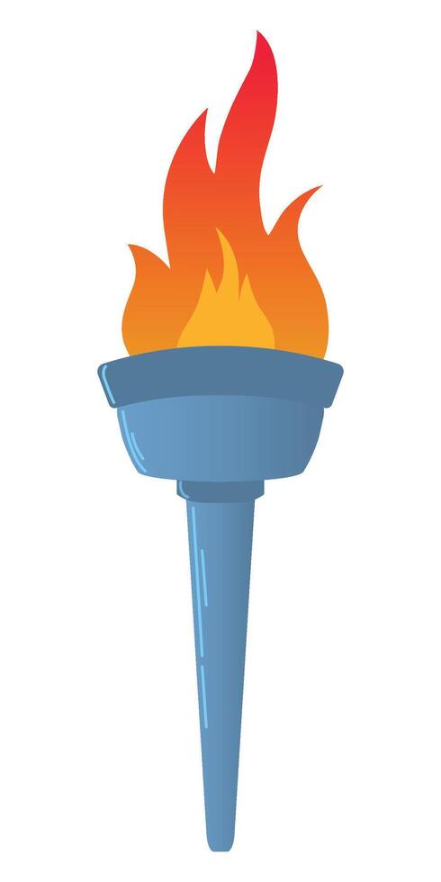 Colorful Flaming Torch, flat illustration isolated on white background. Symbols of relay race, competition victory, champion or winner. vector