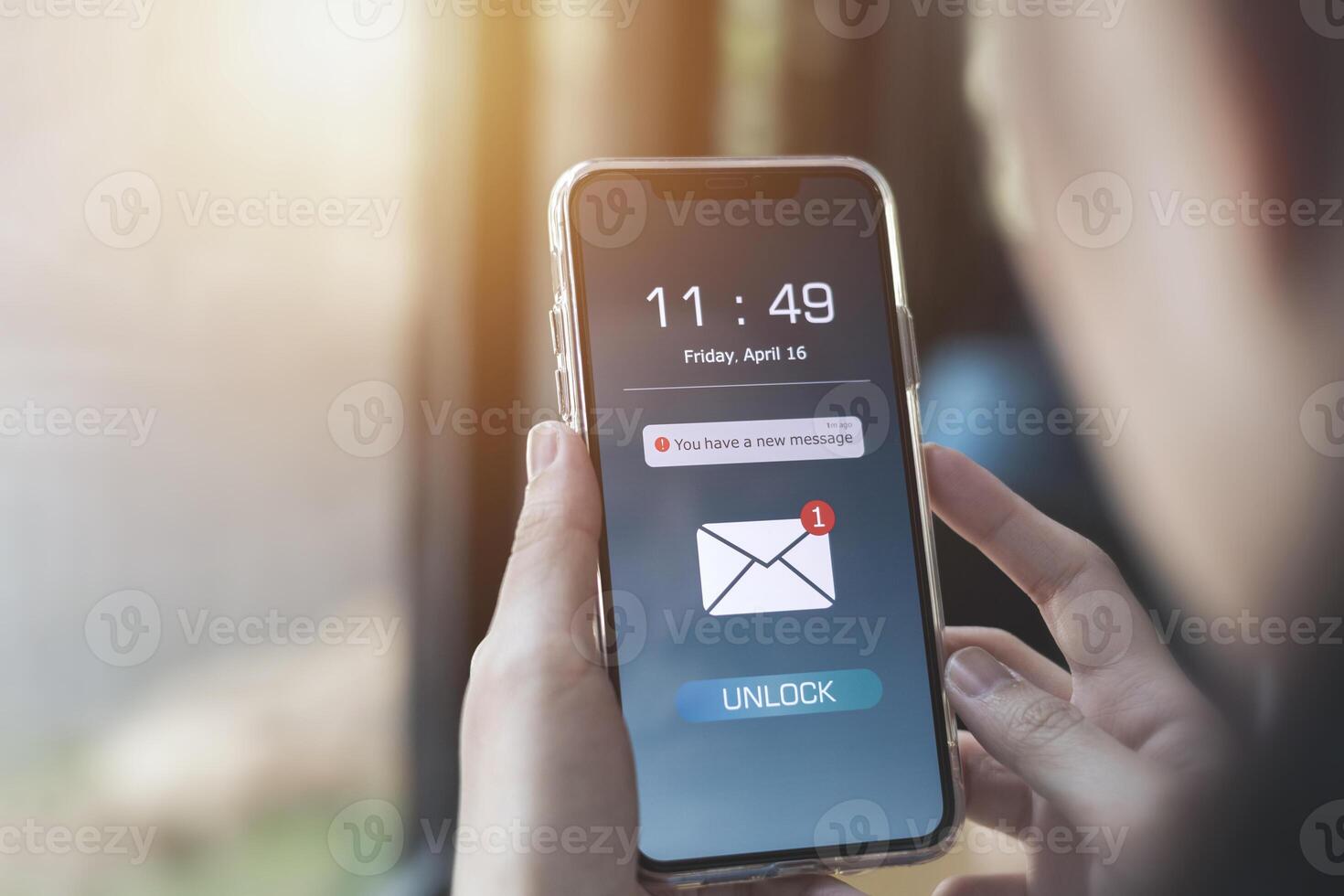 Electronic mail. Notification of new message inbox on mobile phone. concept of Marketing and business by emails, newsletters, and online internet coordination photo