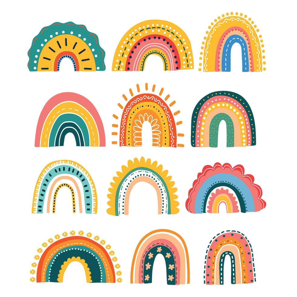 Cute rainbow cliparts. Children's illustrations. vector