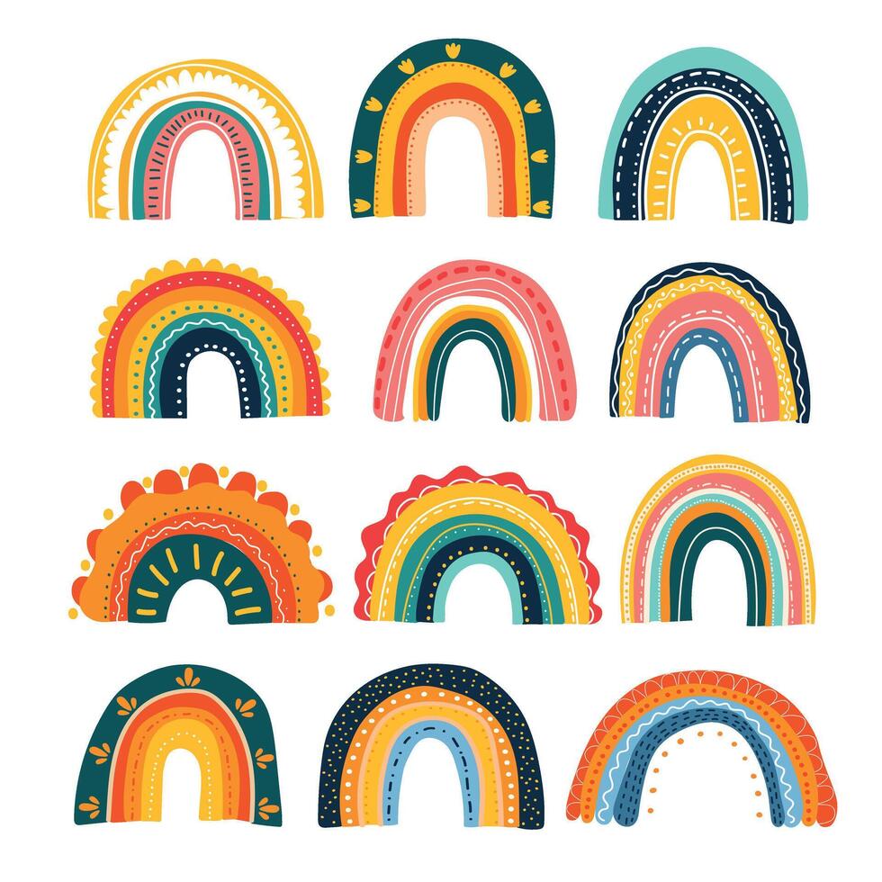 linda arco iris imágenes prediseñadas para niños ilustraciones. vector