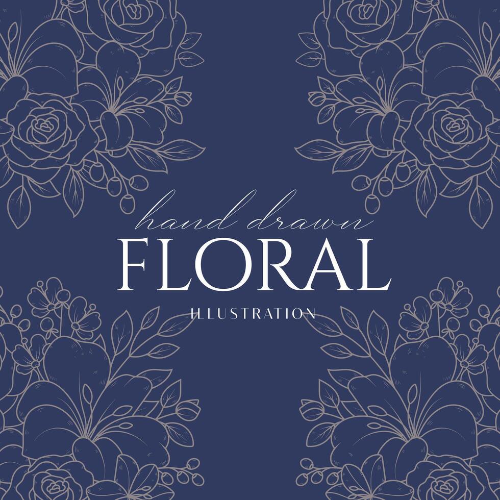 Elegance Soft Dark Brown Hand drawn mono-line floral botanical flower background design vector