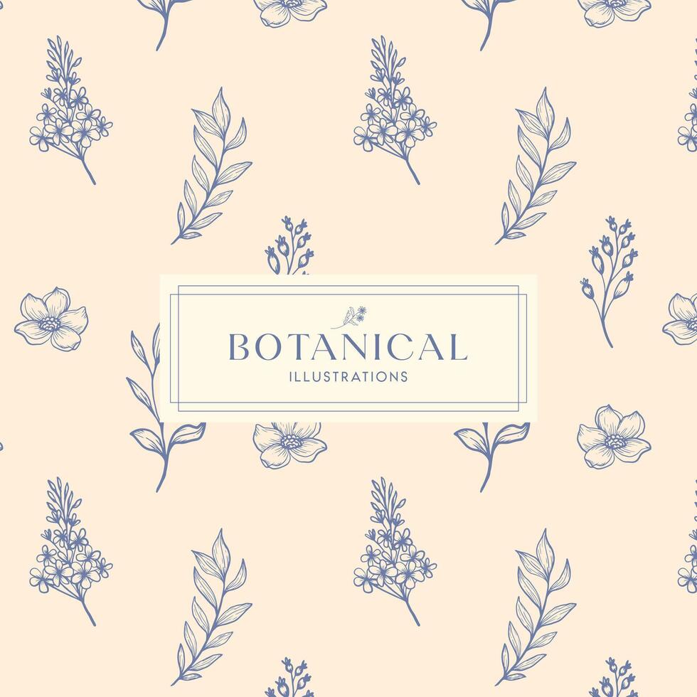 Elegance Blue Navy Soft Pink Hand drawn mono-line floral botanical flower background design vector