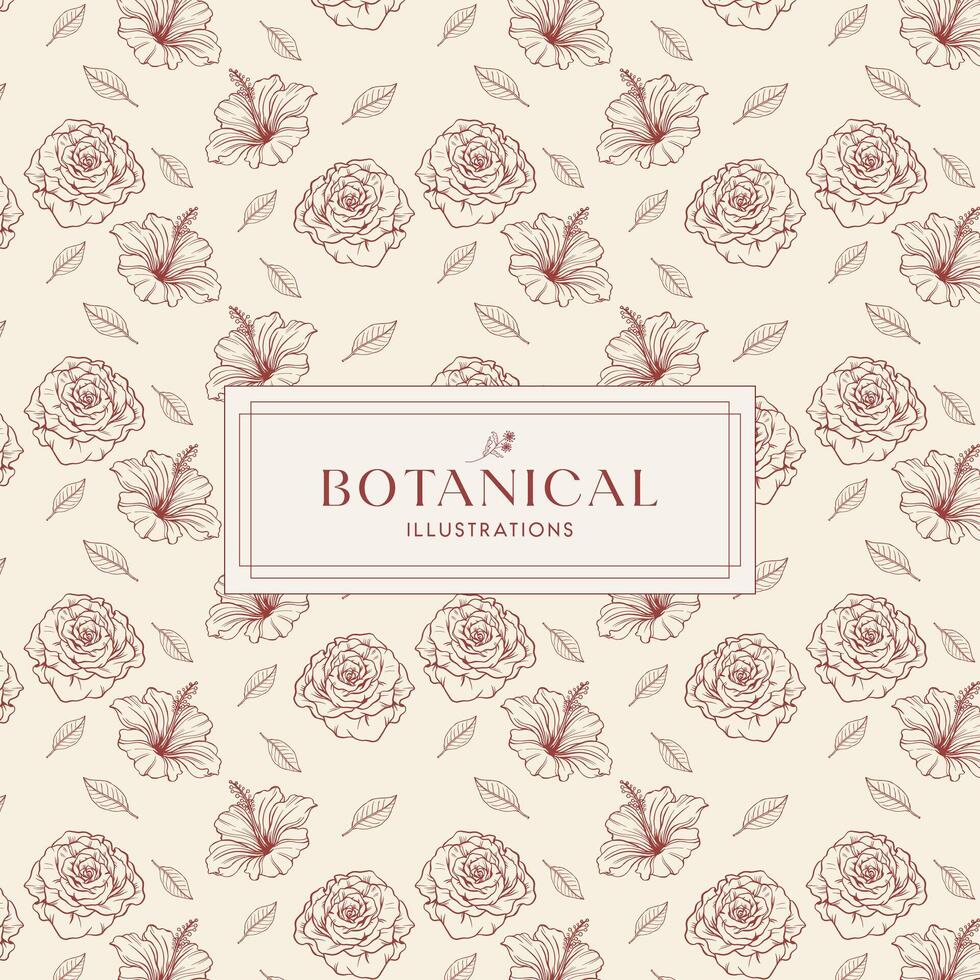 Elegance Red Soft Cream Hand drawn mono-line floral botanical flower background design vector