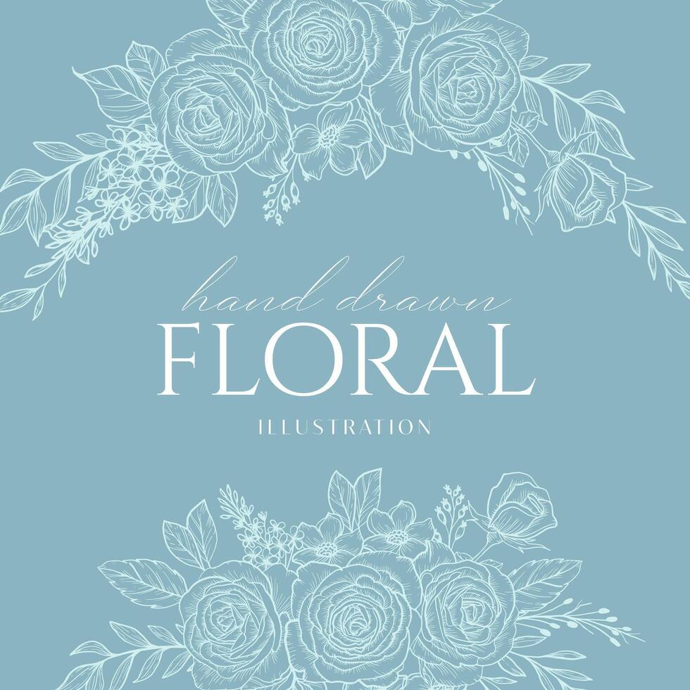 Elegance Cream Brown Hand drawn mono-line floral botanical flower background design vector