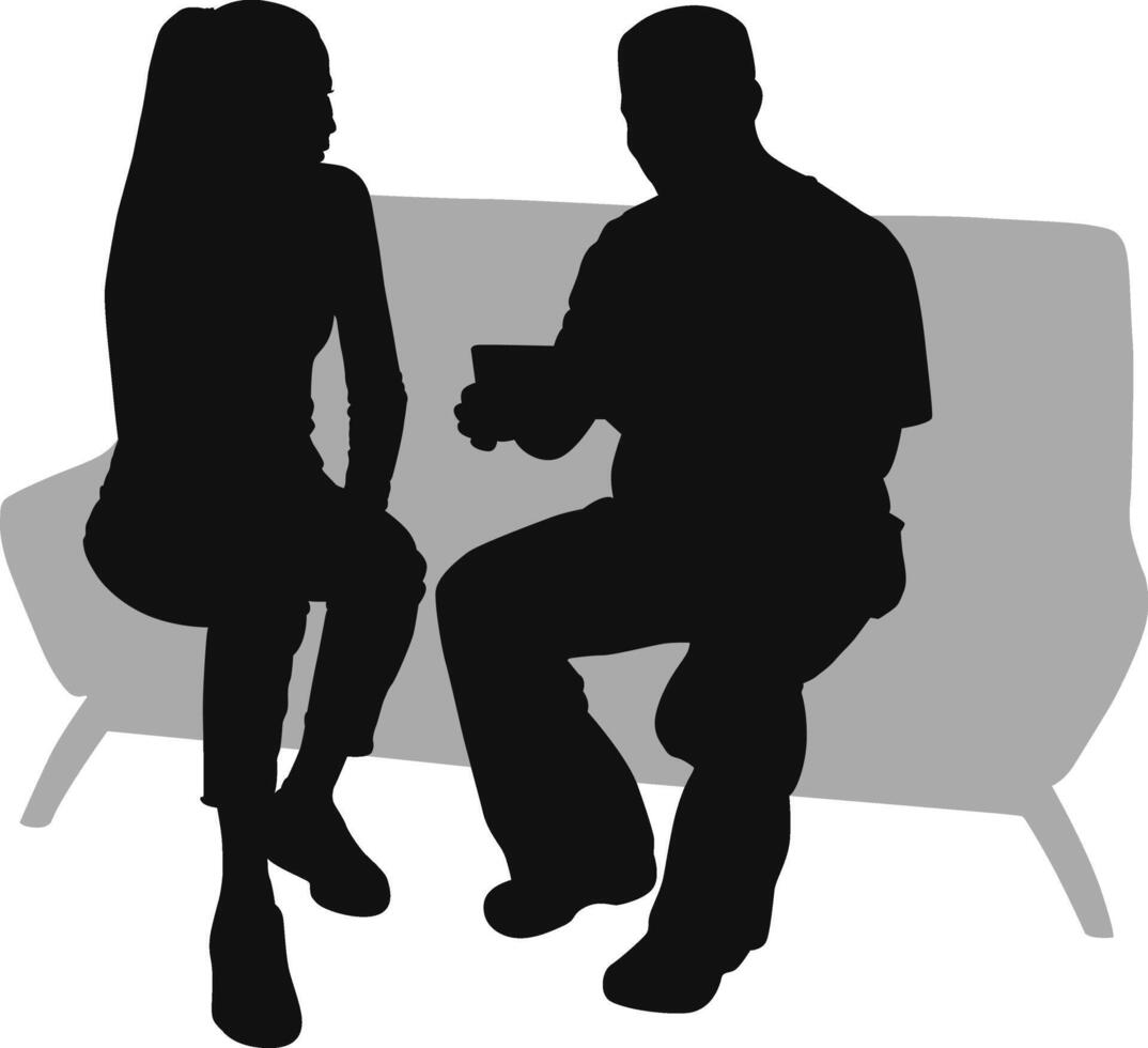 silueta hombre y mujer sentado en Sillón vector