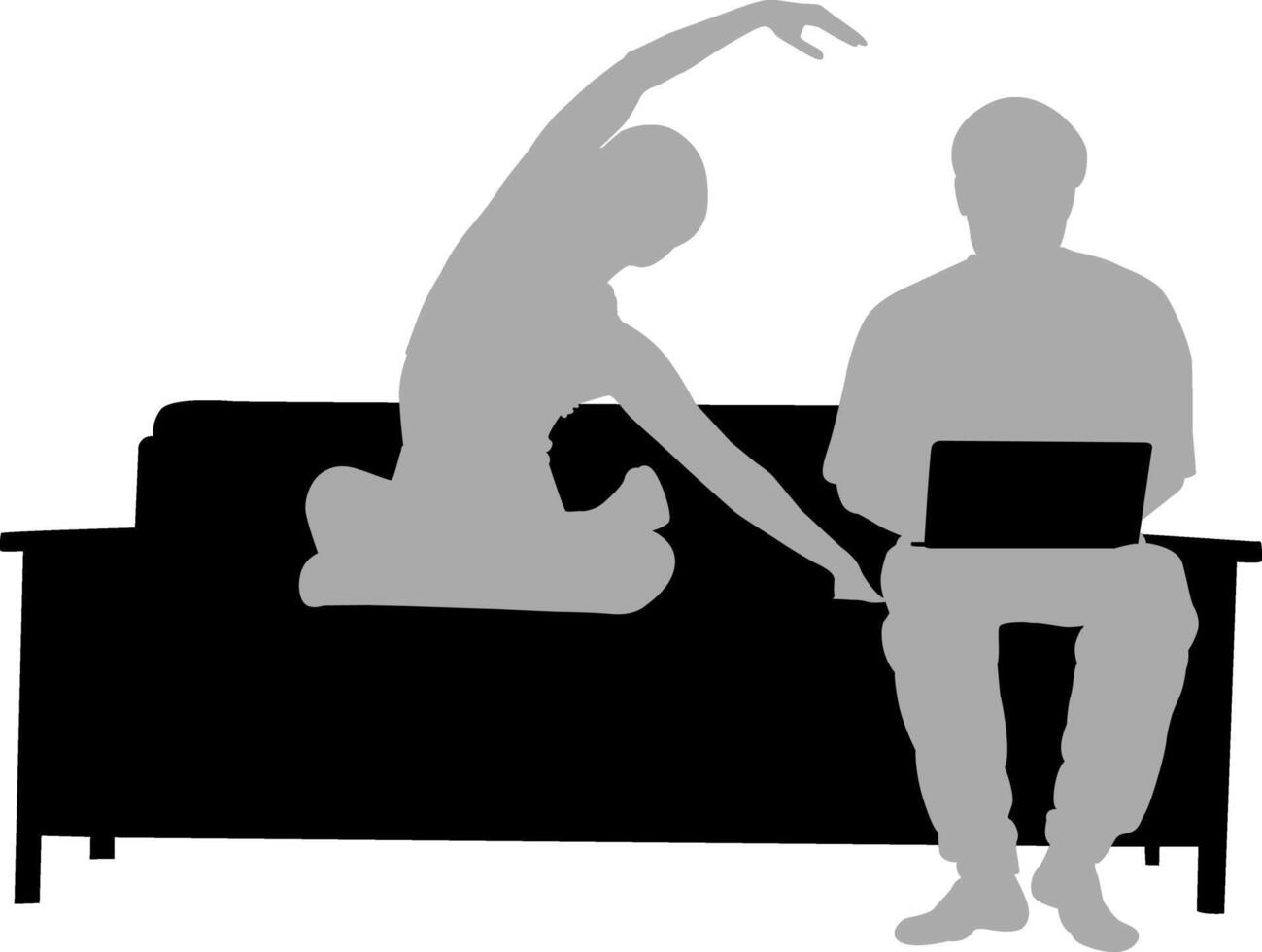 Silhouette man and woman sitting on sofa vector