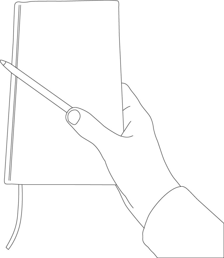 One line drawing hand holding pen with book vector