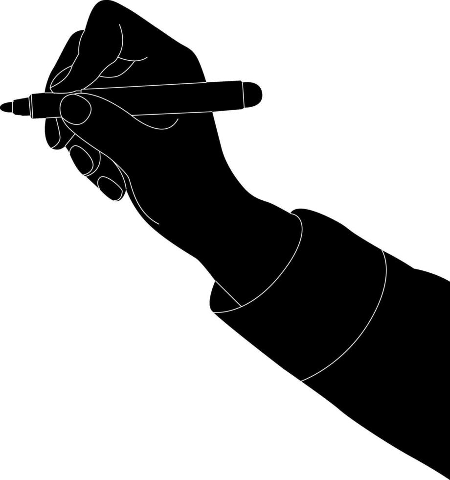 Silhouette hand holding pen vector