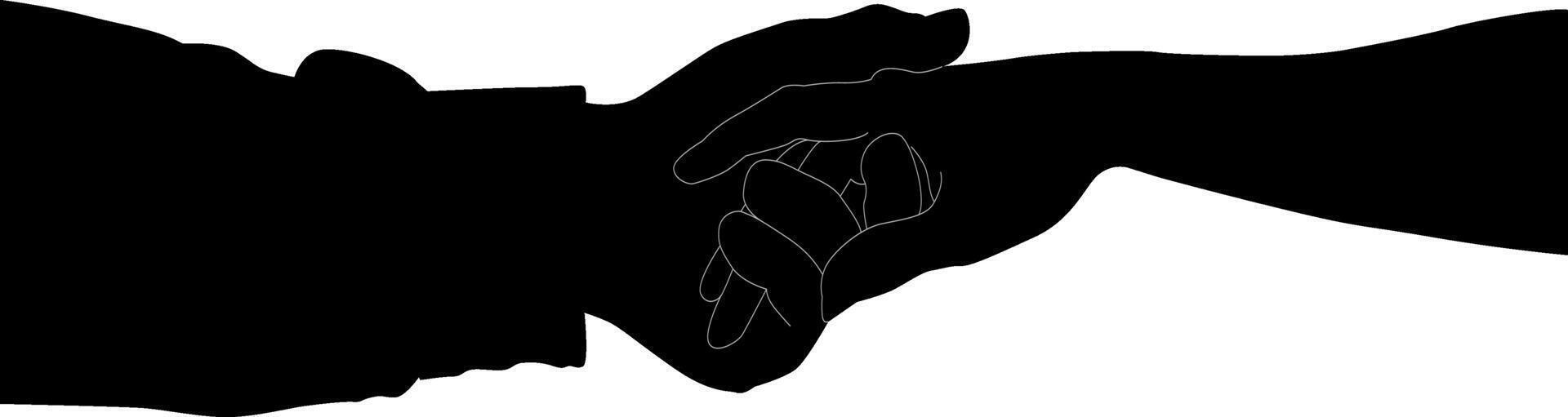 Silhouette couple hand holding vector