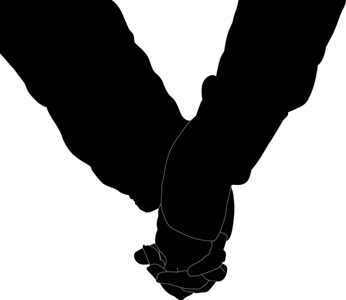 Silhouette couple hand holding vector