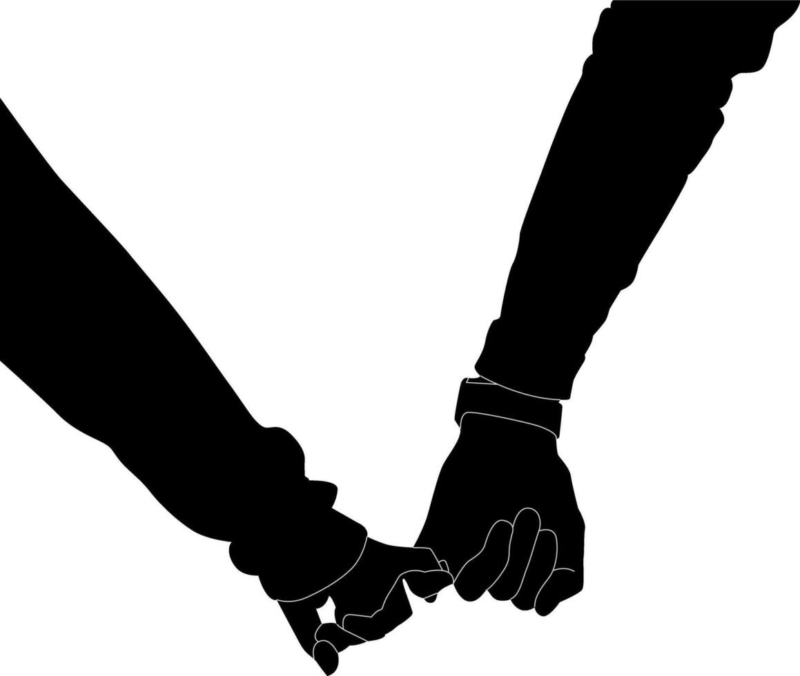 Silhouette couple hand holding vector