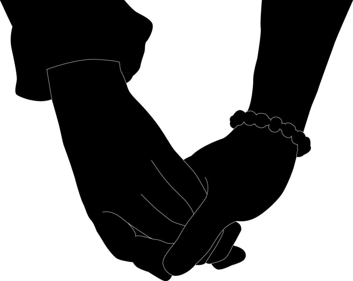 Silhouette couple hand holding vector