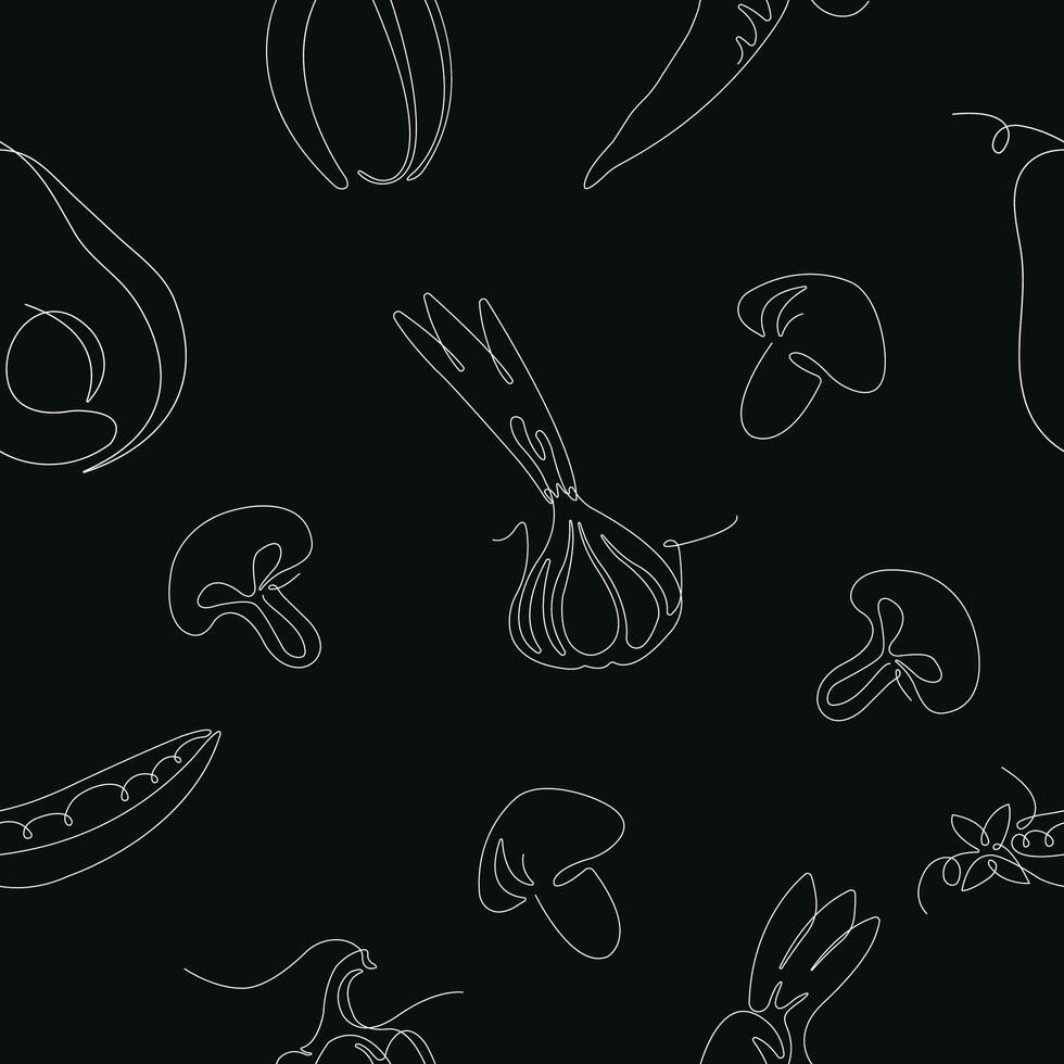 line seamless pattern in swatches, ornament for wrapping paper textile fabric tile drawing element, nature food graphic design, eco vegetable illustration element, black background. vector