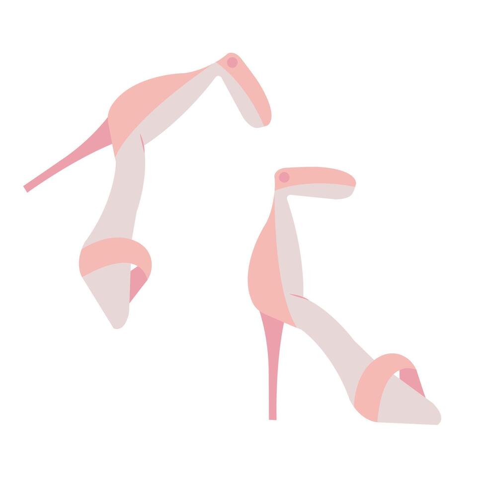 Pink trendy female shoes in flat style, barbiecore aesthetic. sketch illustration isolated on white background. Cute design elements. vector
