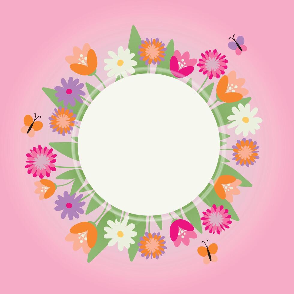 Circular frame. Spring template with copy space, card or banner design. Card for wedding invitation, mother day, international women day vector