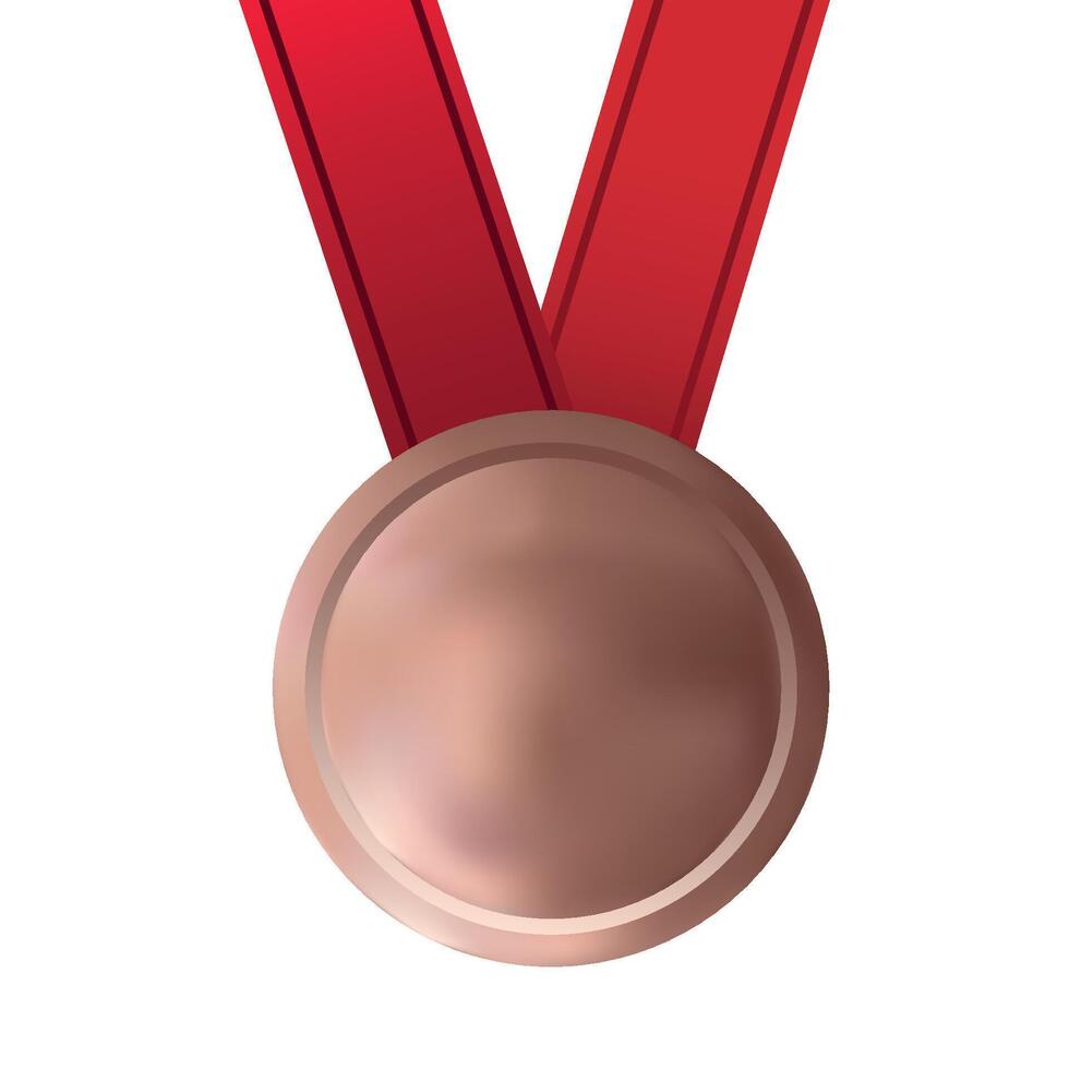 Bronze Medal . Bronze 3rd Place Badge. Sport Game Bronze Challenge Award. Red Ribbon. graphic design isolated illustration. Realistic illustration. vector