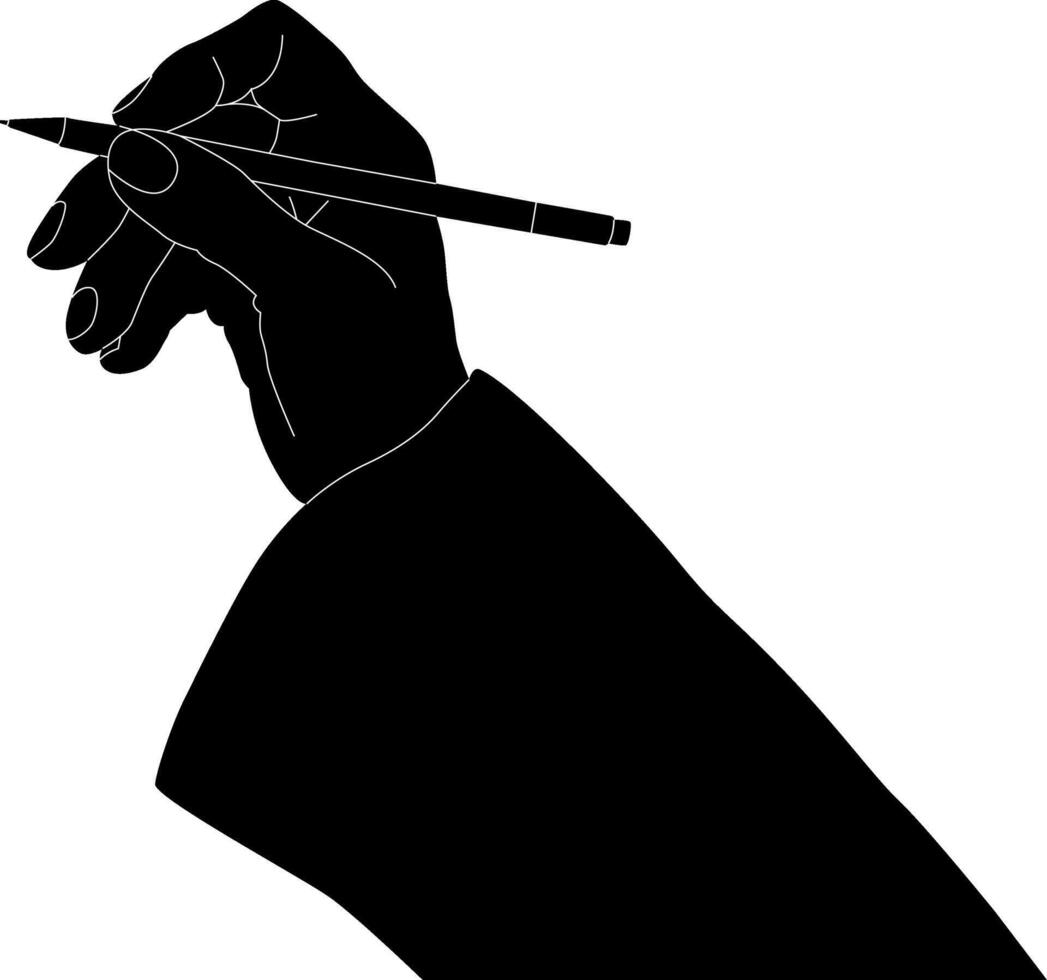 Silhouette hand holding pen vector