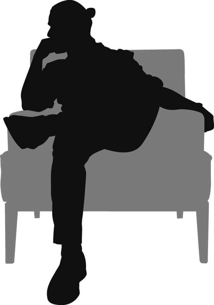 Silhouette man sitting on armchair vector