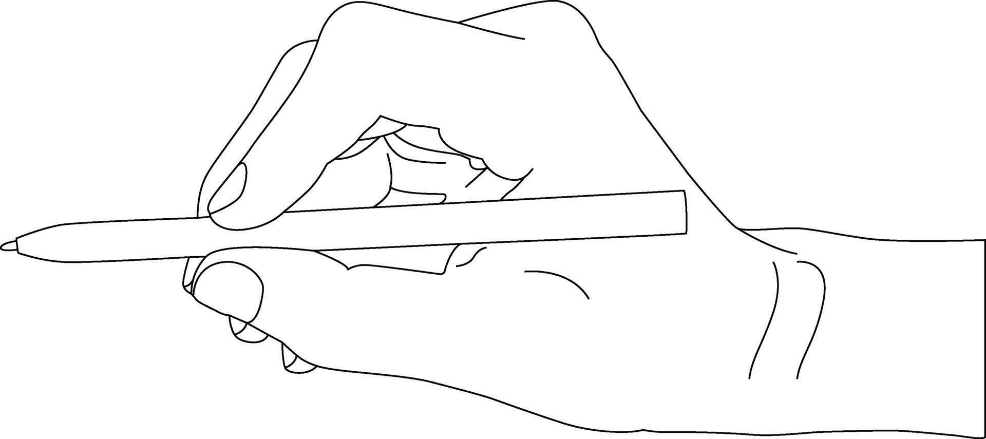 One line drawing hand holding pen vector